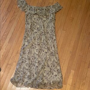 Ralph Lauren Sage Green Leaf-Print Off-Shoulder Maxi Dress Size 10